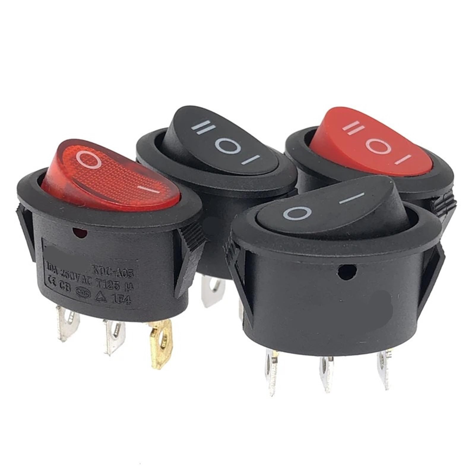 Interruptor basculante redondo KCD1 de 125 V CA y 250 V CA, encendido/apagado, LED, 6 A, 10 A, 2/3 pines, 15 mm, 20 mm, 2/3 posiciones, 10 unidades(3Pin-2position lamp)