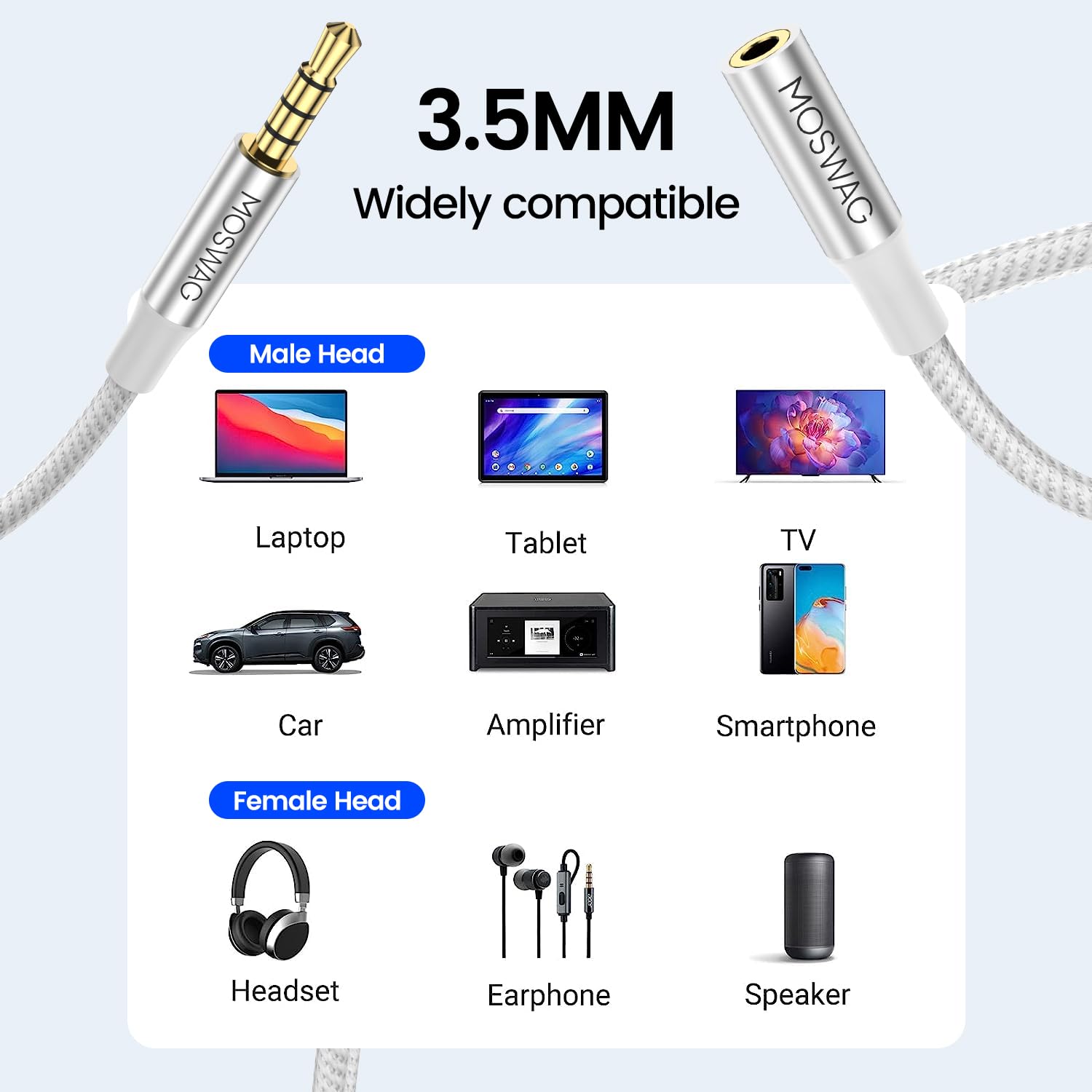 10FT 3.5mm Extension Cable - Male To Female Stereo Ghana