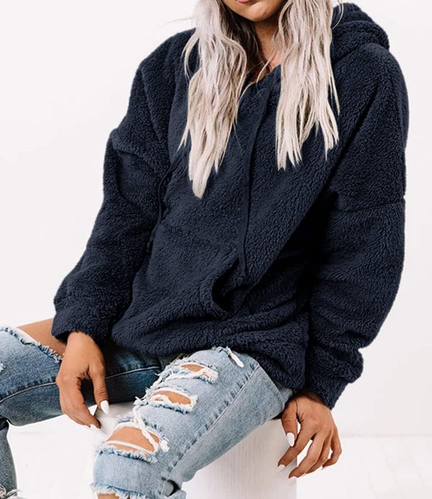 Ezbelle Women's Long Sleeve Sherpa Pullover Fuzzy Fleece Sweatshirt Casual Loose Fuzzy Hoodies with Pockets - Image 3