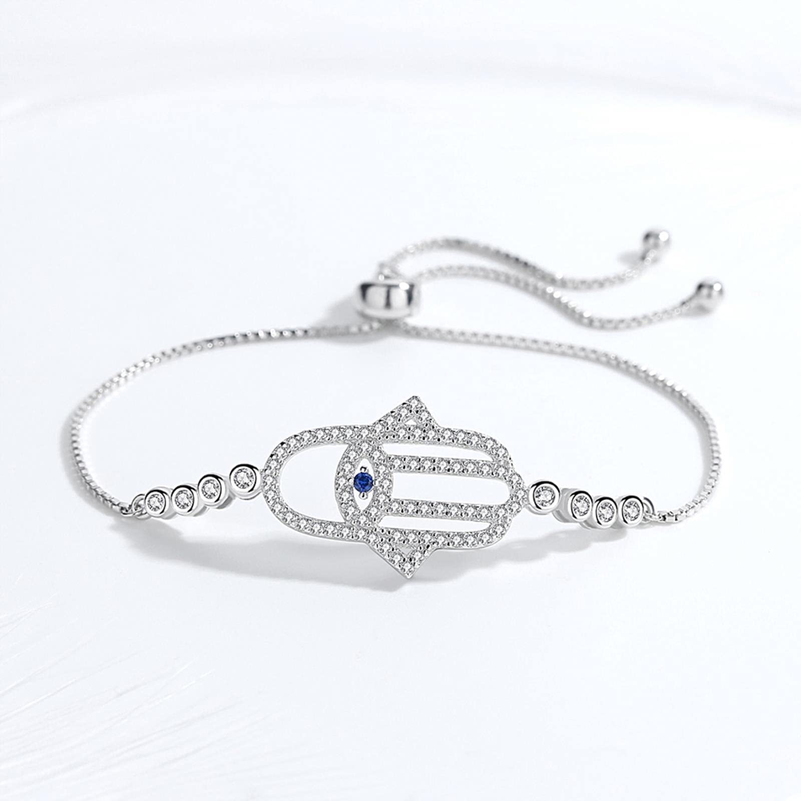 Pulsera De Plata De Ley 925 con Mal De Ojo, Pulseras con Dijes De Mano De Fátima De Hamsa para Mujeres, Regalos para Hombres, Joyería Turca