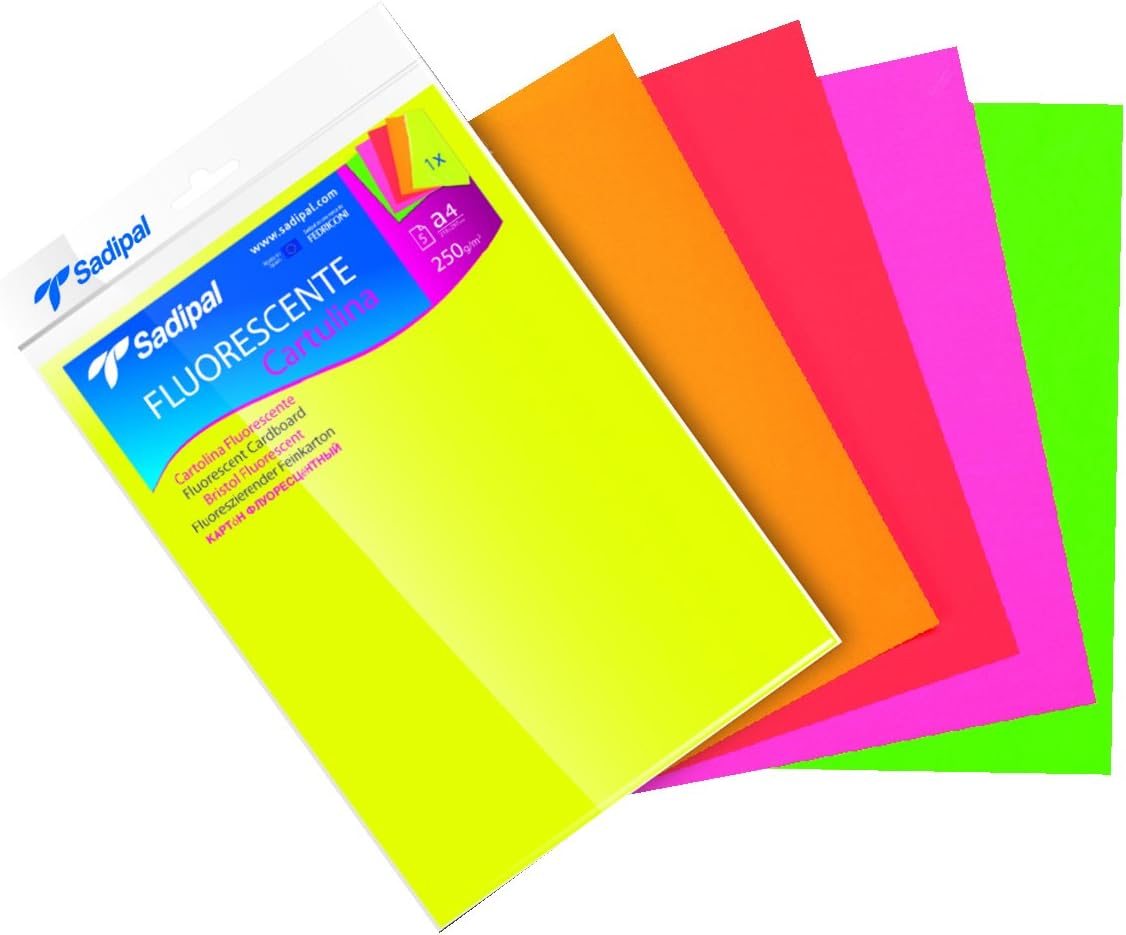 Sadipal 15429 - Pack 5 Cardboard Cards, A4, Fluorescent Colour