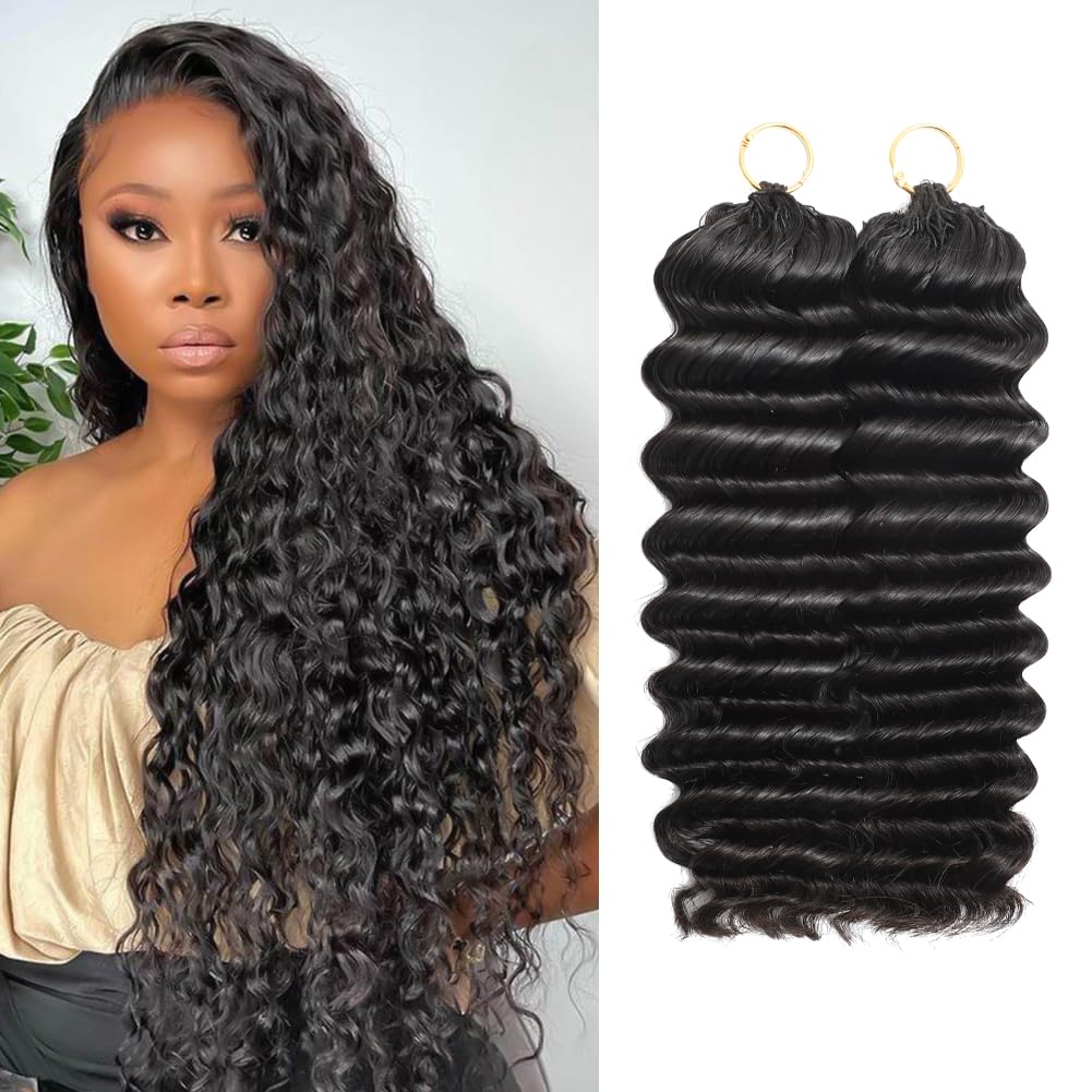 Deep Wave Feather Human Hair, Miracle Knots Crochet Human Hair 18 Inch Black 18 Inch-120 Gram