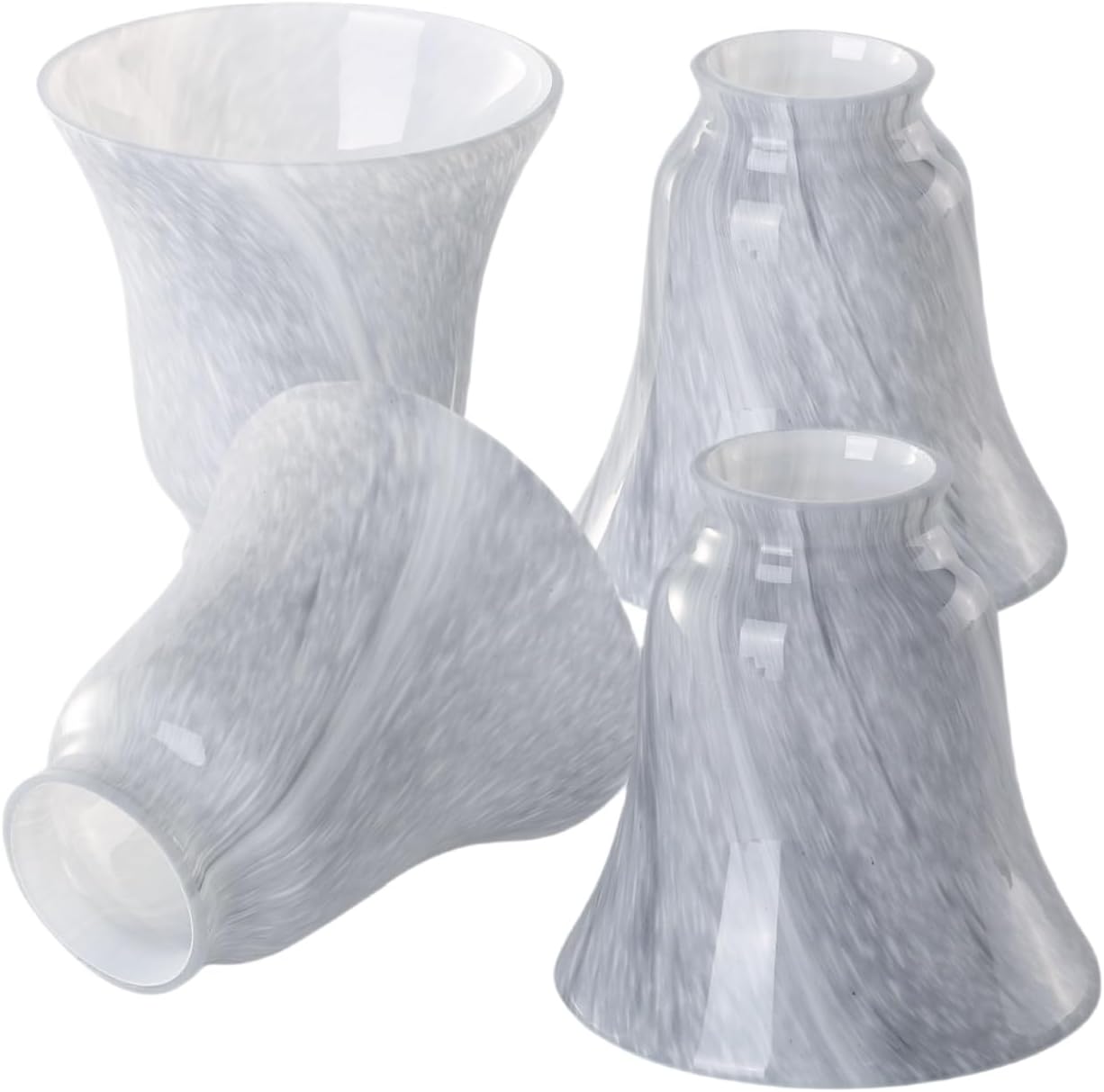 Ceiling Fan Glass Lampshade Replacement, White Strip Lamp Shades Cover for Light Fixture, 2-1/8'' Fitter, Handblown Glass Shade Globe for Ceiling Fan Light Pendant Light Chandeliers, 3 Pack