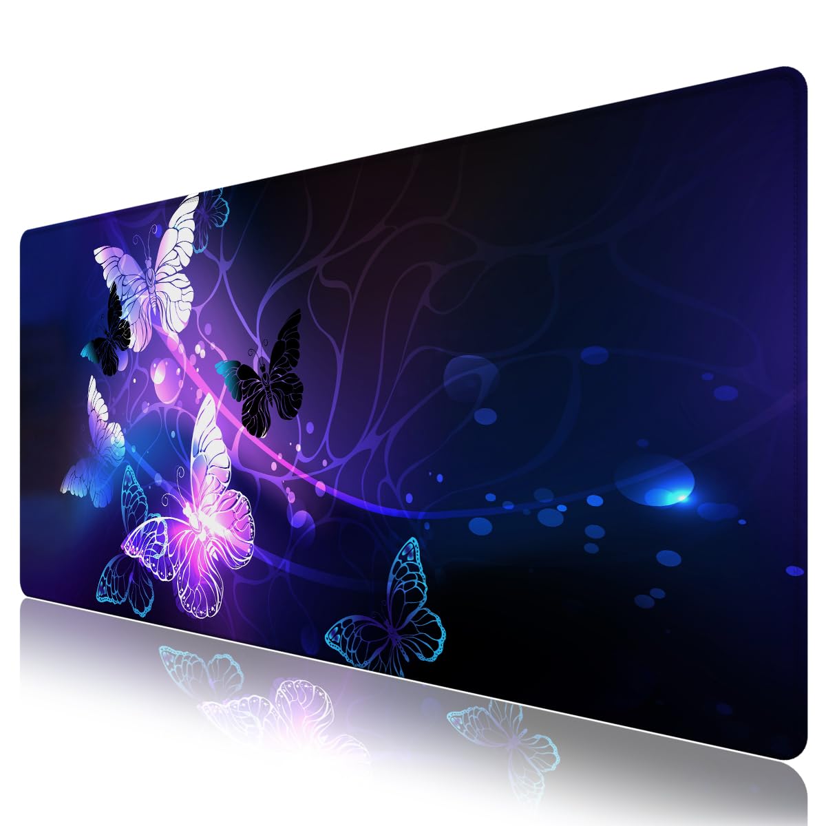 Extended Gaming Mouse Pad Mat Large Desk Mat Non Slip Rubber Base Computer Desktop Laptop Keyboard Mouse Mat Stitched Edges, 35.1x15.75 inch XXL Waterproof Mousepad for Work Game, Arts Butterfly