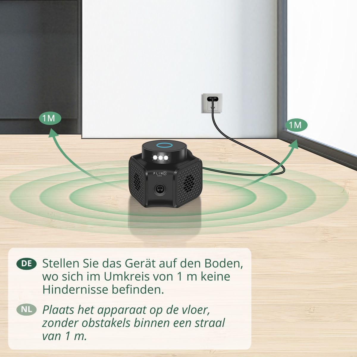 PLINO Starke Mäuseabwehr Ultraschall und Rattenabwehr mit großer Reichweite - Indoor-Mäuseschreck mit LED-Licht - Ultraschall Mäuseabwehr für Haus, Wohnung, Restaurant, Dachboden, Garage (1 Stück)
