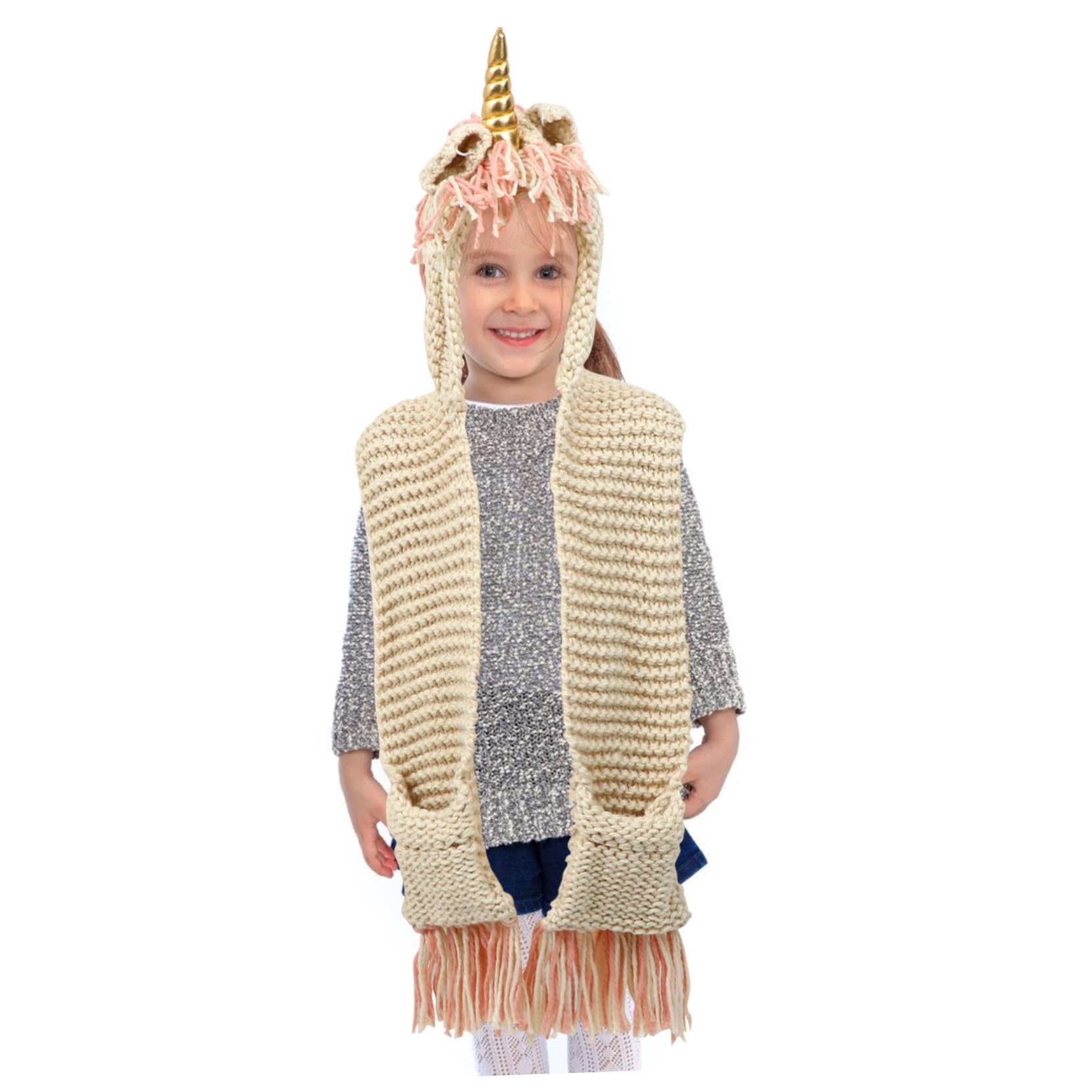Homoyoyo Sombrero De Unicornio De Crochet para Niña Bolsillo para Bufanda Gorro De Invierno De Unicornio Gorro De Punto Hecho Mano Capucha