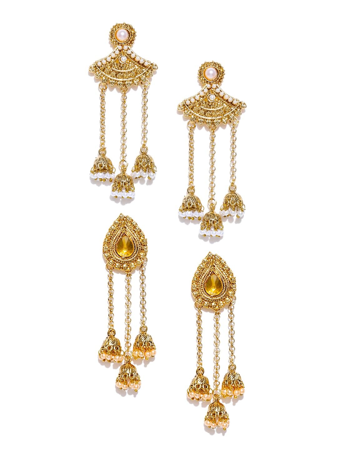 Zaveri Pearls Set Of 2 Gold Tone Chain Fringe Jhumki Drops Earrings For Women-ZPFK18580 (B0DBQV8MZ4) Amazon Price History, Amazon Price Tracker