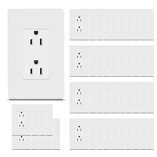 Miniatura 22 de ThunderWay Toma de corriente decoradora con placa de pared, toma eléctrica no resistente a manipulaciones, 15 amperios/125 V, autoconectada, Blanco