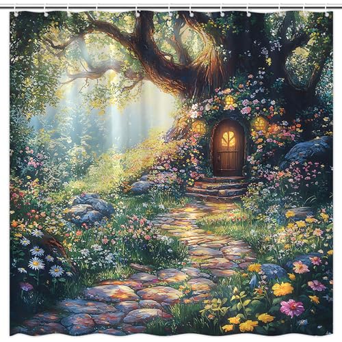 FAXTOZ Fairy Forest Enchanted Shower Curtain Fantasy Wonderland Jungle Girls
