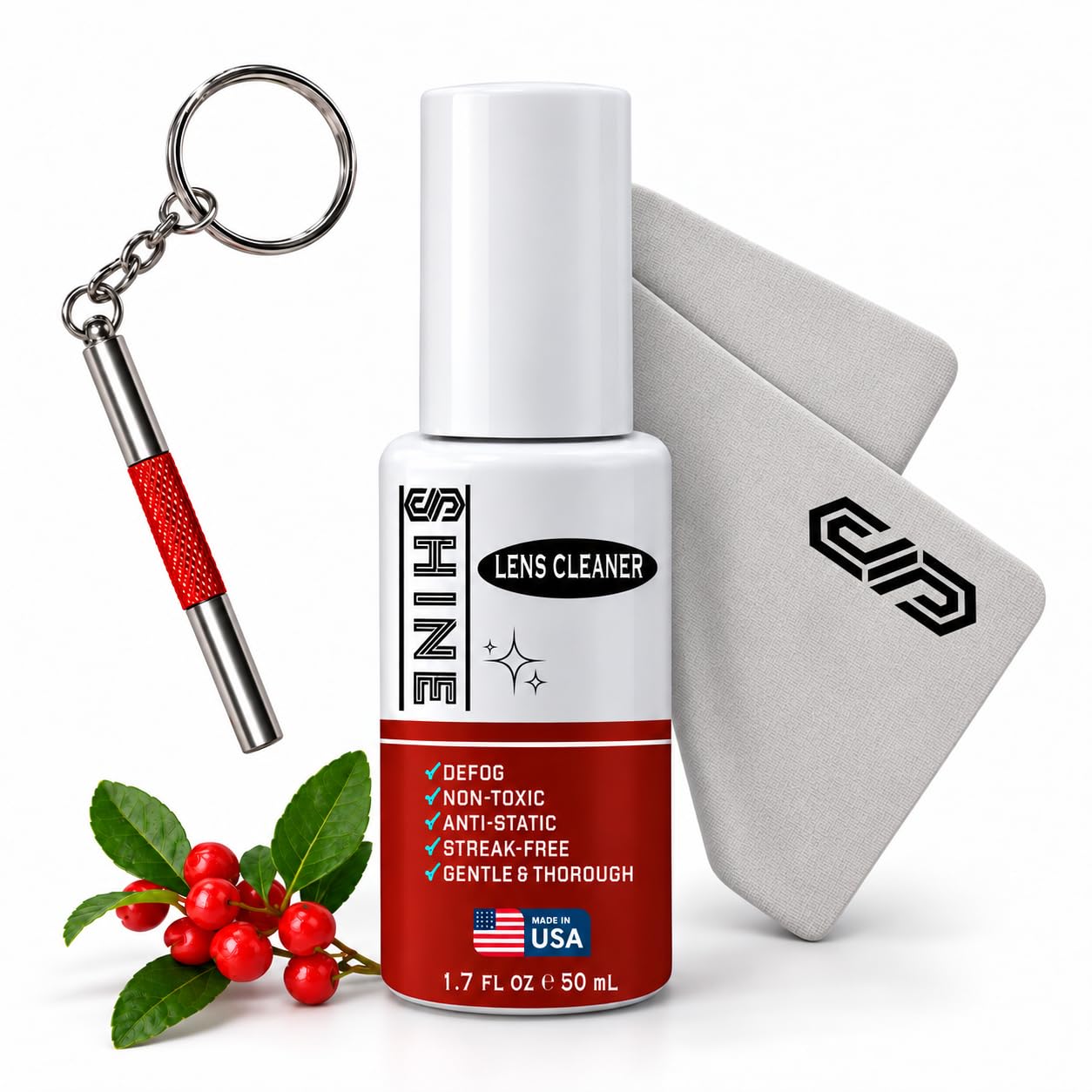 Shine Liquid Cleaner 1.7oz Spray Powered by SIBERIAN USA (1), Fabric Cloth, (1) Screwdriver for Camera, Devices, Eyewear Lenses 50ml