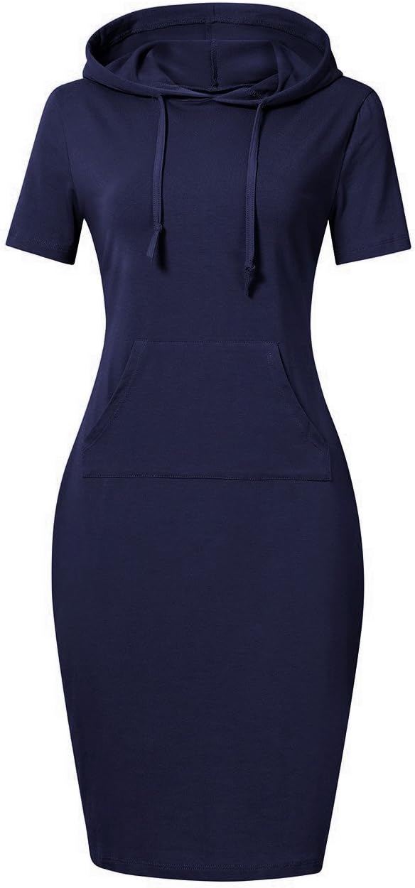 Clearlove Women's Stripe Pocket Knee Length Slim Pullover Hoodie Dress