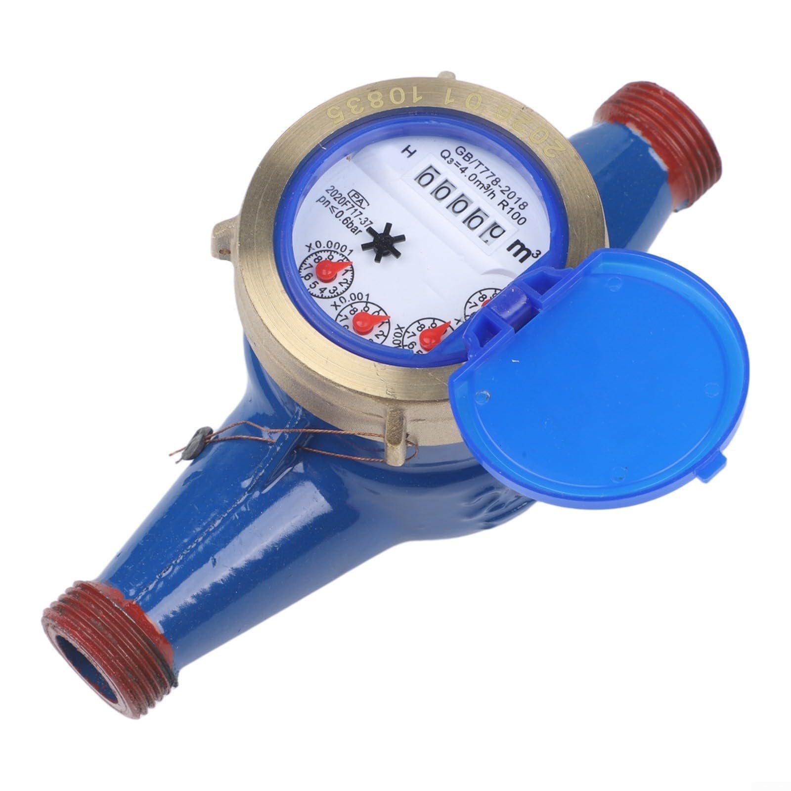 Compteur d'eau à fonctionnement à sec DN20 3/4", débitmètre numérique en cuivre complet avec filtre intégré, mesure précise pour la maison et le commerce, max 1,0 MPa, bleu (DN20)