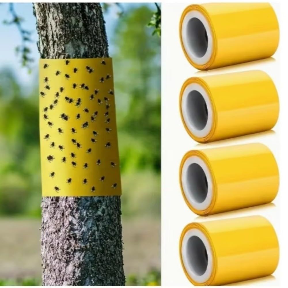 Trees - Cinta adhesiva de doble cara para árboles contra orugas, hormigas y polillas de invierno, trampa para insectos sin pesticidas para jardín (10 cm x 10 m, amarillo)