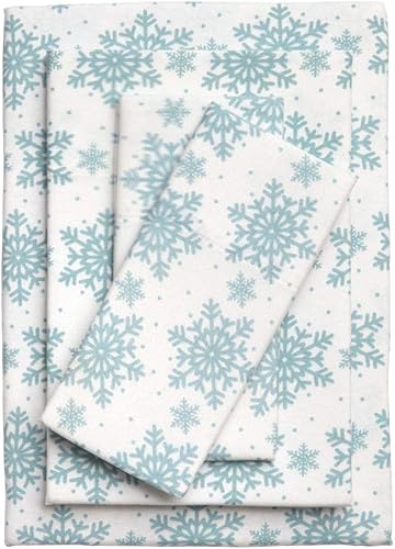 Juego de sábanas de franela de invierno de 4 piezas, ultra suaves, color blanco, azul, diseño de copo de nieve, cálido, acogedor, colorido y