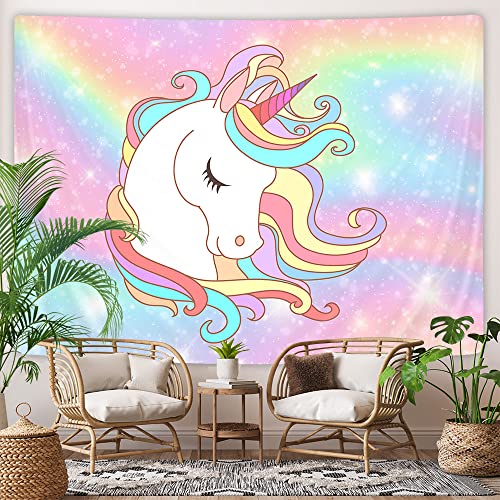 Unicorn Tapestry For Girls, Funny Cartoon Pink Unicorn Rainbow Tapestries 60X40 Inch, Cute Aesthetic Space Fantasy Magical Animals Small Tapestry Wall Hanging For Teen Kids Girls Bedroom Home Decor #TOP2