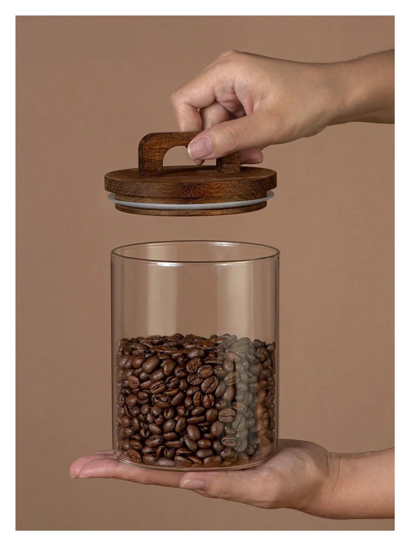 1pc Kaffeebohnen versiegeltes Glas mit Griff Holzdeckel Vorratsglas Kaffeebohnen Glasbehälter Kaffeekanister Kaffee Eckdekor für Kaffeebohnen, Zucker(800ml)