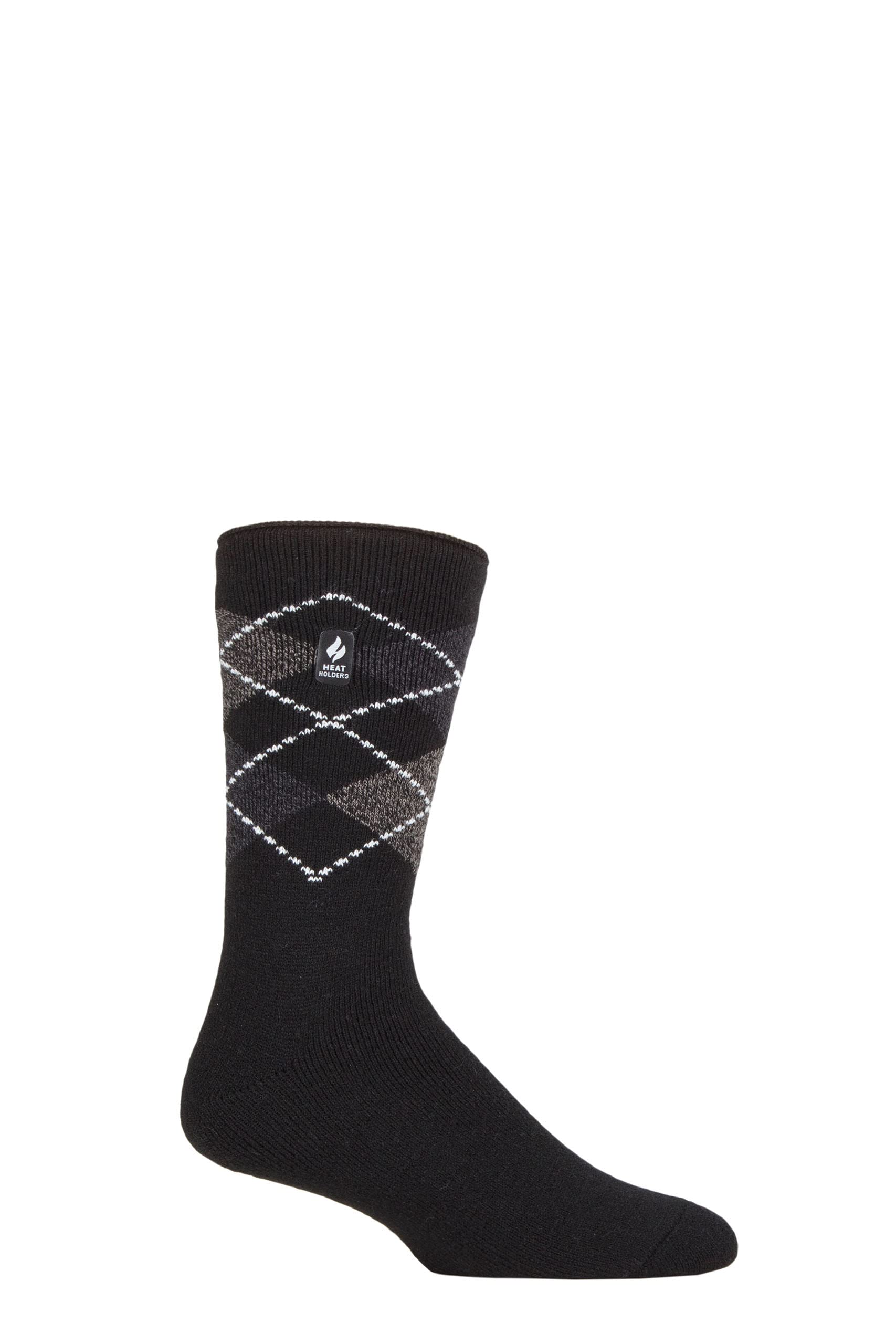 HEAT HOLDERS SOCKSHOP Mens 1.6 TOG Lite Striped, Patterned & Argyle Socks Pack of 1 Lyon Argyle Black 6-11