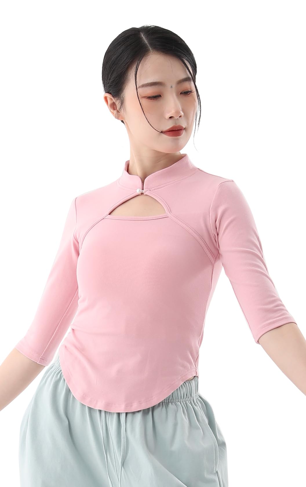 AngcocoWomen's Chinese Traditional Chengsam Style Cut-Out Front Long Sleeved Tops
