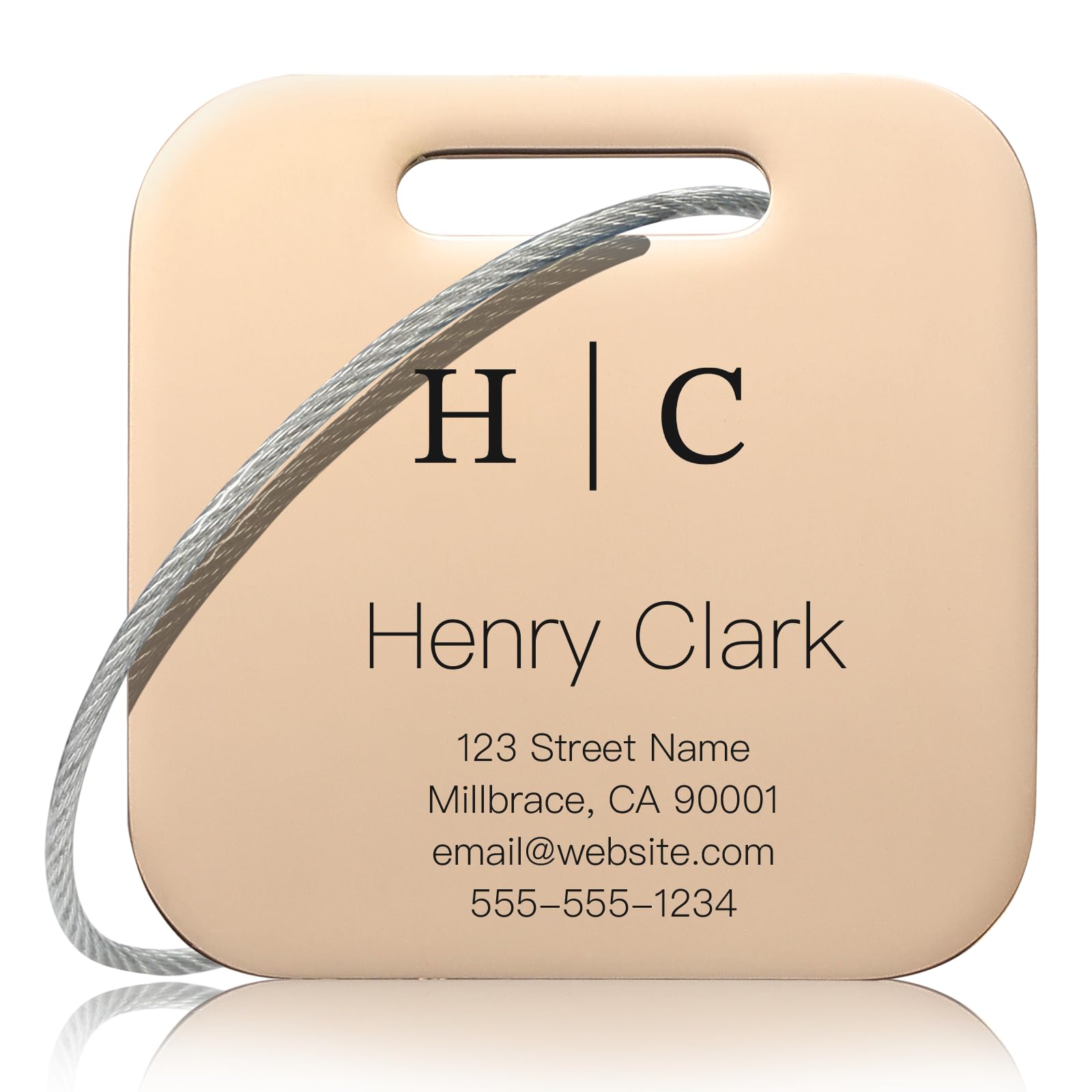 Personalized Luggage Tags for Suitcases - Stainless Steel Custom Luggage Tags for Backpacks & Bags, Sturdy, Waterproof & Heavy Duty (Rose Gold/Square)