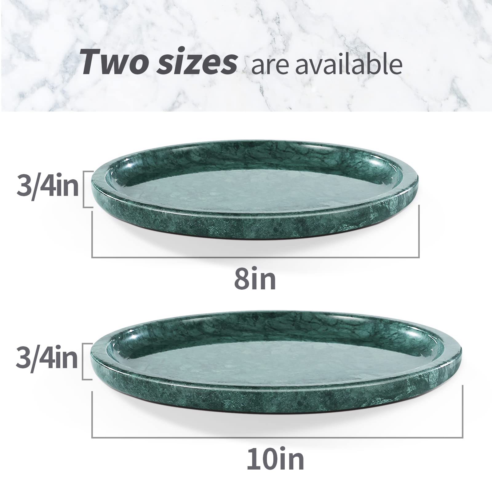Bandeja de almacenamiento de mármol natural de lujo, mármol genuino para decoración del hogar, bandeja de piedra para baño/cocina/tocador, sin resina (10 pulgadas, verde) 3