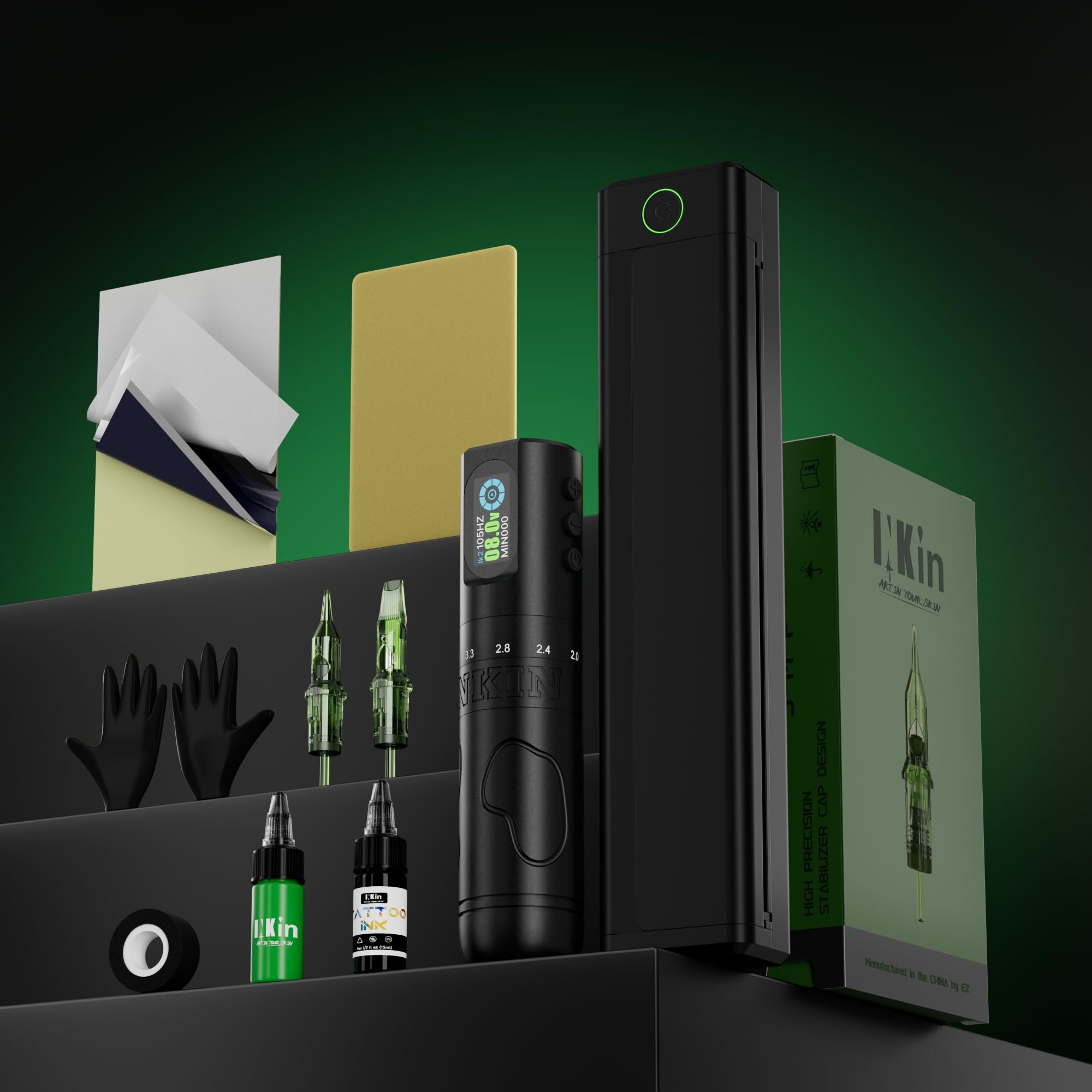 INKin INKflexo Maquina de Tatuar Kit Completo con 6 Strokes 2.0-4.2mm y 2 Batería de 1600mAh, Maquina Tatuar Inalambrica Kit Tatuaje Completo con Impresora Bluetooth, Agujas Tatuaje para Tatuadores