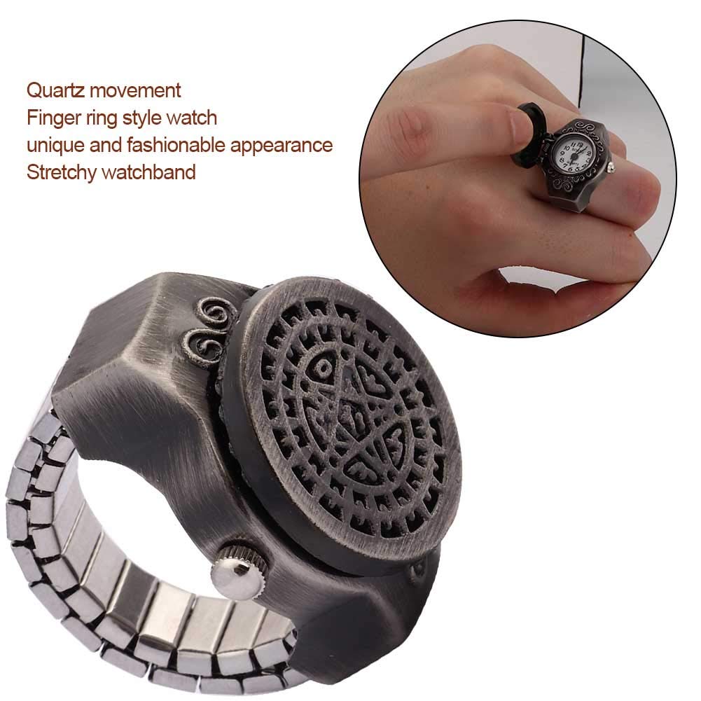 Pongnas Ringue de Bague, Doigt Ring Watch Vintage Quartz Quartz Horloge Horlogère de Doigt la Montre Rogne Flip Up Couvercle pour Les Hommes Mâles