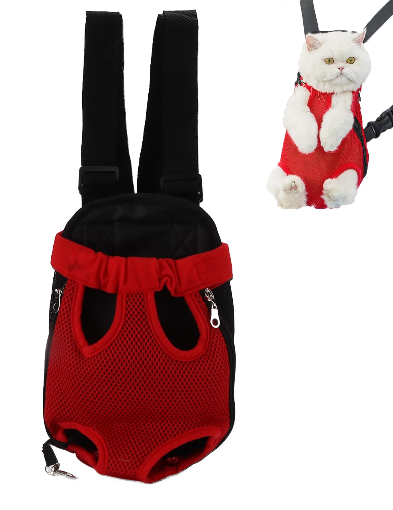 Porte Chat Ventral, Sac à Dos Mains Libres à Sangle Réglable, Pas de Tension aux Epaules, Maille Respirante Porte Chat Ventral avec Harnais, Les Voyages, Le Métro (S-Rouge)