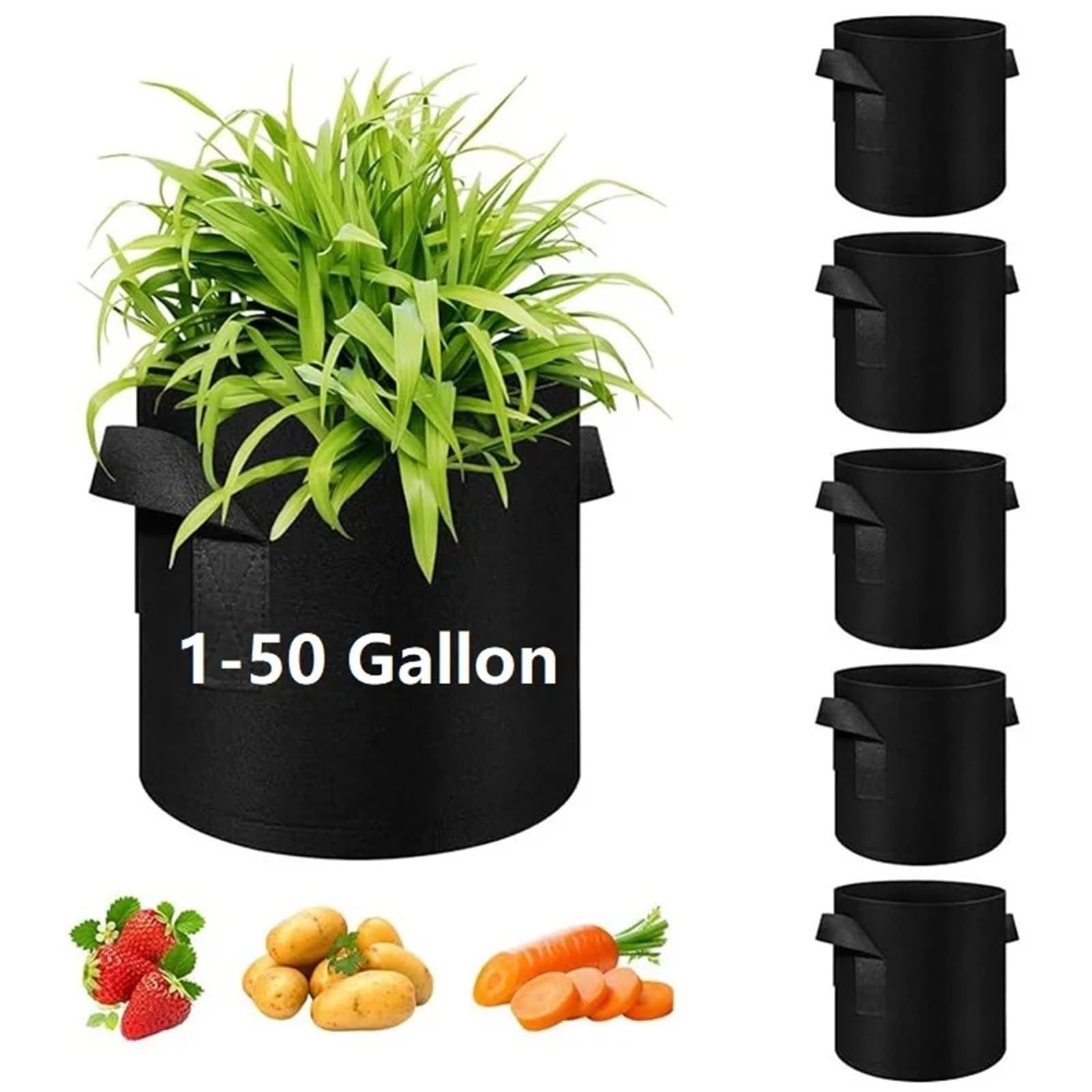 3 pièces 2-50 gallons Feutre de Pomme Terre Plantation légumes Fruits tomates Sac épaissi Non-tissé semis Plantes avec poignées pour Plantes(40 Gallon 70x40cm)