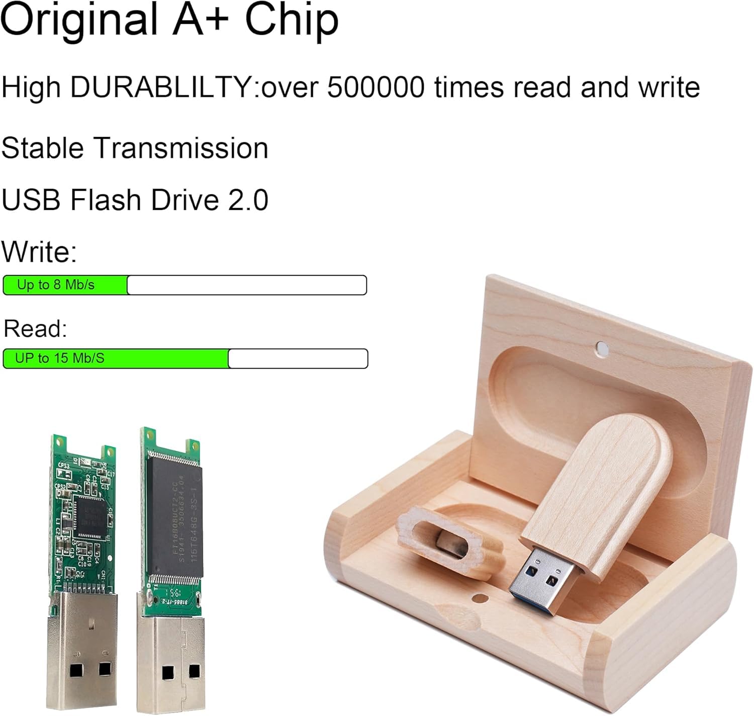 USB-Stick aus Holz, 8 GB, USB 2.0, Speicherstick, Datenspeicherung, Geschenk, mit Holzbox, 10 Stück
