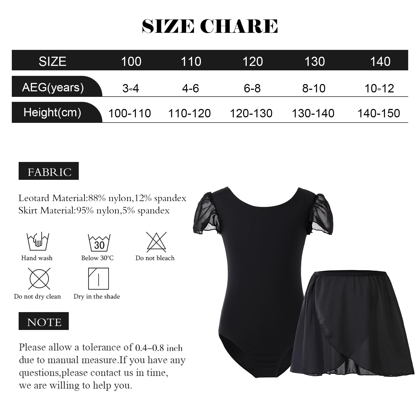 Bezioner Maillot Ballet Niña con Falda Removible Maillots de Danza Vestido Baile Niña Manga de Soplo