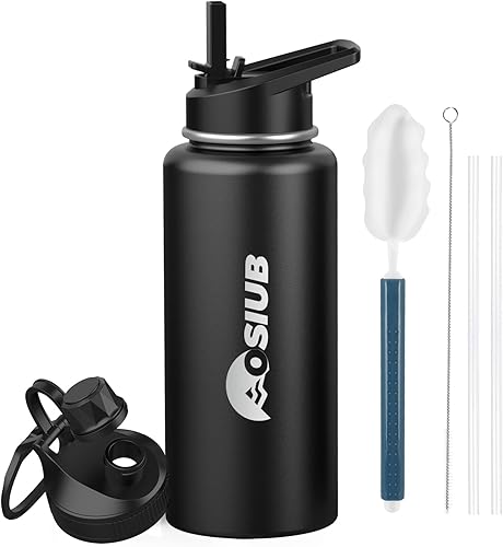 Botella de agua aislada de 32 onzas, de acero inoxidable al vacío de triple pared (fría durante 48 horas), a prueba de fugas y sin BPA, botella de