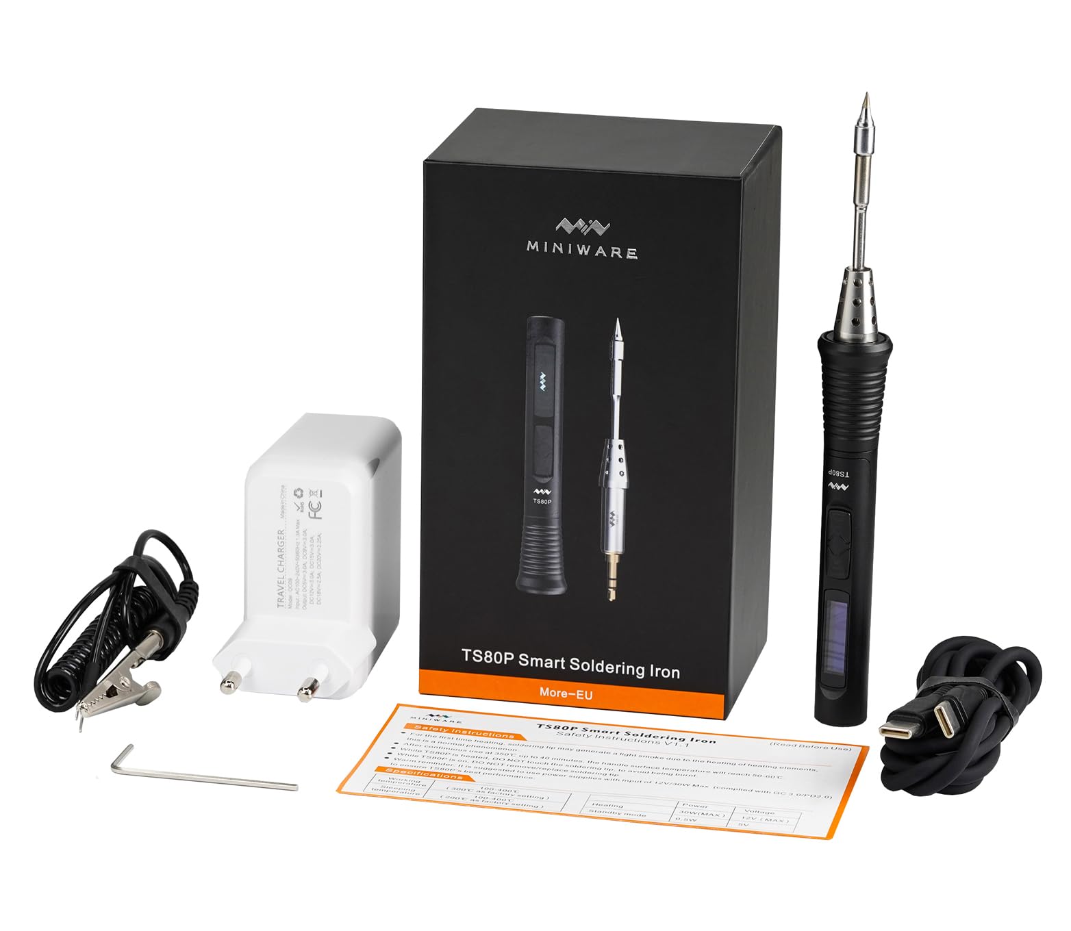 MINIWARE TS80P Saldatore Kit B02 Tips EU PD2.0 Alimentazione Portatile 30W Temperatura Regolabile 100-400℃ Più Veloce Sicuro