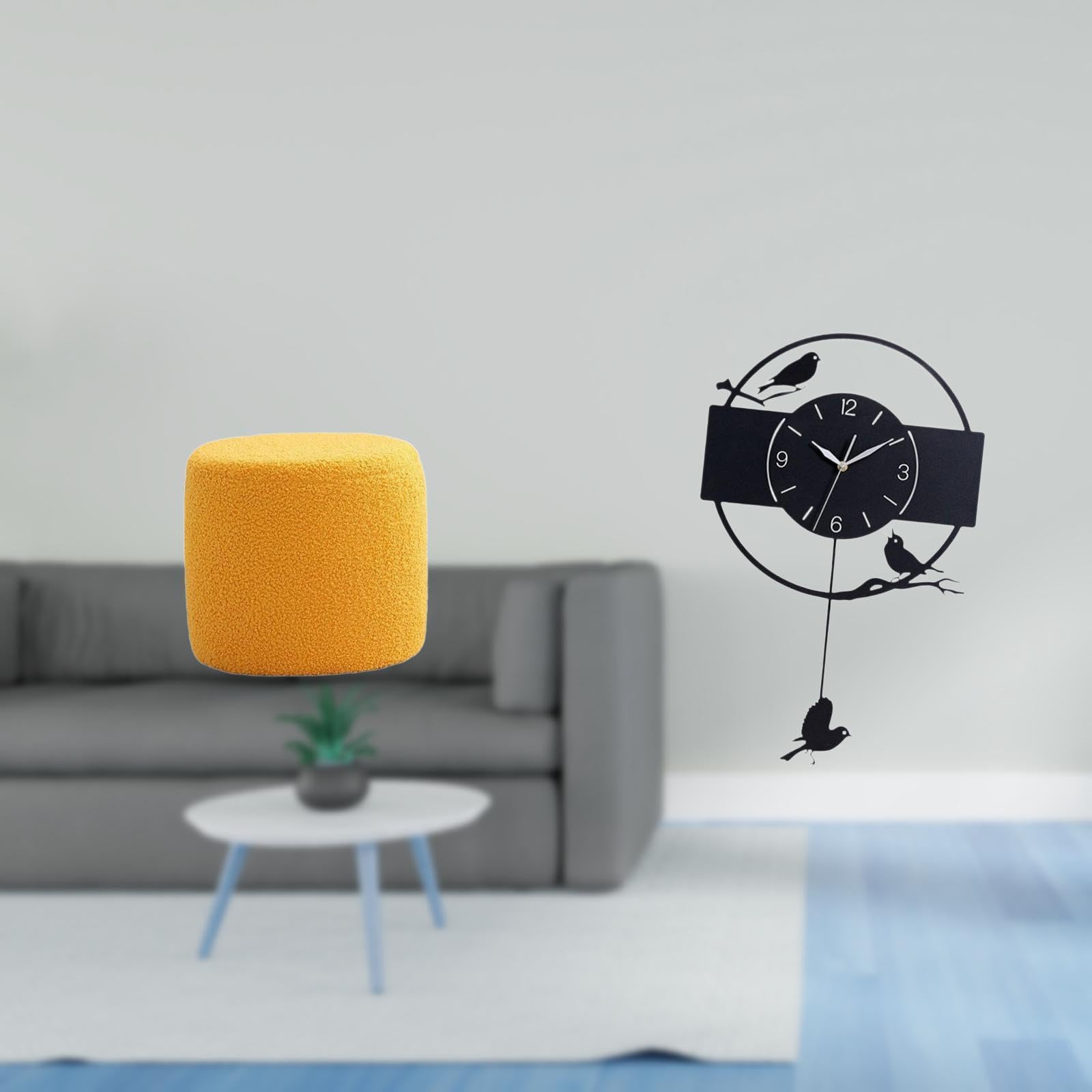 Minimalist Ottoman Footstool Bench with Cylinder Seat and Acrylic Bird Wall Clock for Office Bedroom Nursery Apartment Study Living Room Kitchen Decor-image-12