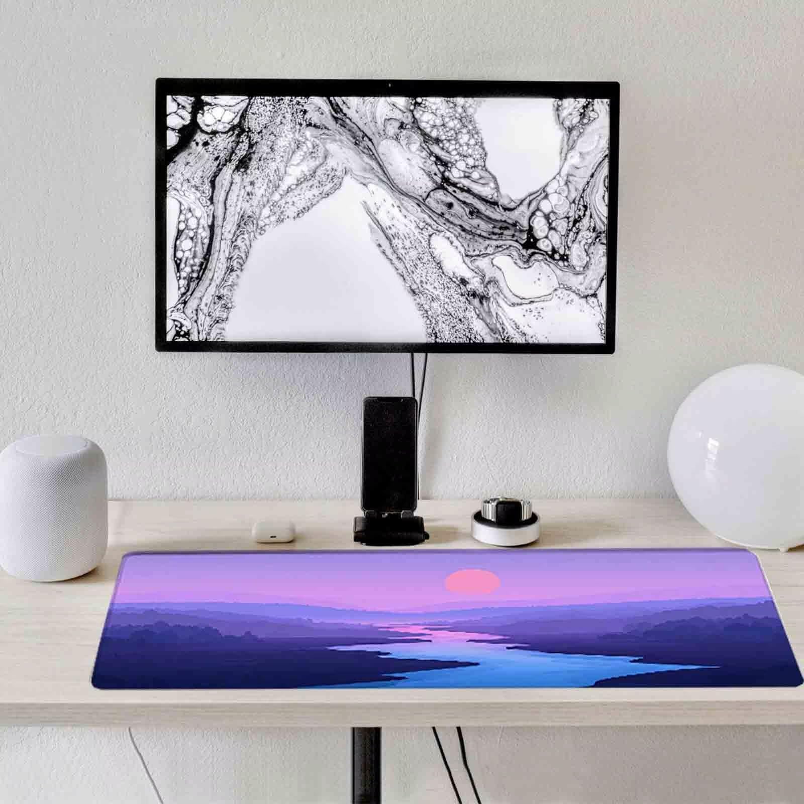 Fioletowa podkładka pod mysz krajobraz XXL podkładka pod mysz 1000 x 500 mm podkładka pod mysz ze zszytymi krawędziami i antypoślizgową gumową podstawą podkładka pod mysz XXL do komputera, laptopa
