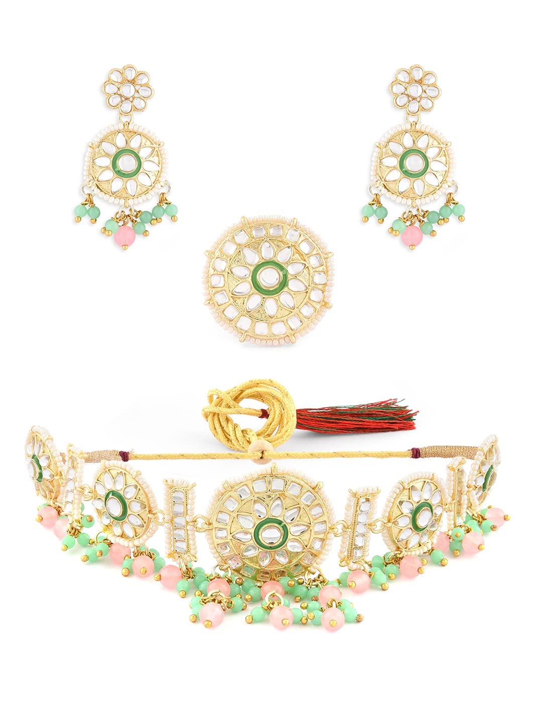 See full amazon price history chart for ZAVERI PEARLS Pink & Green Beads Drop Traditional Kundan Choker Necklace Earring & Ring Set For Women-ZPFK14717 ZAVERI PEARLS Pink & Green Beads Drop Traditional Kundan Choker Necklace Earring & Ring Set For Women-ZPFK14717 (B0BDG63QQ3) Amazon Price History, Amazon Price Tracker