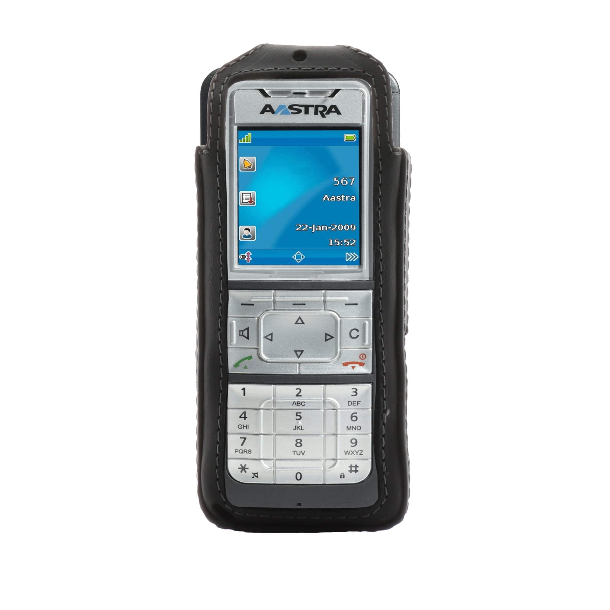 JT Berlin Turnline Funda de Cuero para Aastra 630 / 630d / Mitel 630-632dt Funda para cinturón [Cuero auténtico, Clip Giratorio para cinturón con 8 Posiciones, Fabricada a Mano en Europa] – Negro