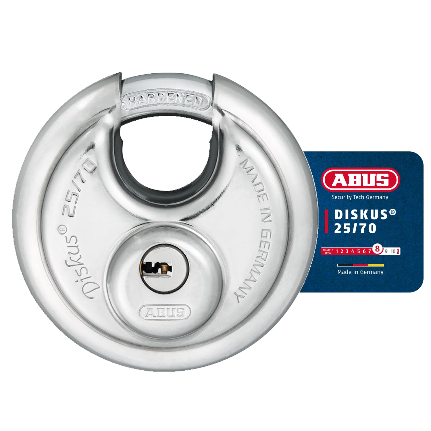 ABUS Candado Diskus® 25/70 - resistente a la intemperie - incl. 5 llaves - con sistema de llave reversible de precisión - nivel de seguridad ABUS 8 - plateado