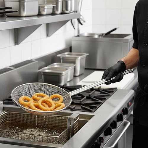 Miniatura 2 de Espumador redondo de alambre de 9 pulgadas de longitud de mango de 13 pulgadas niquelado - Utensilios de cocina Colador de alimentos Cuchara para