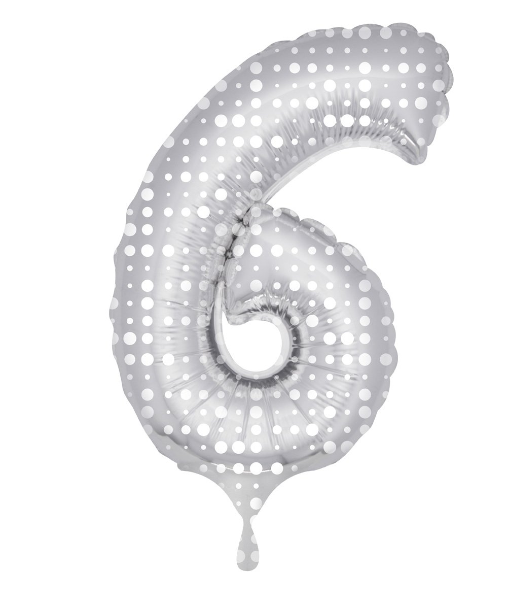 Folat - Number 6 Shaped Foil Balloon with Dots - 86cm - Silver