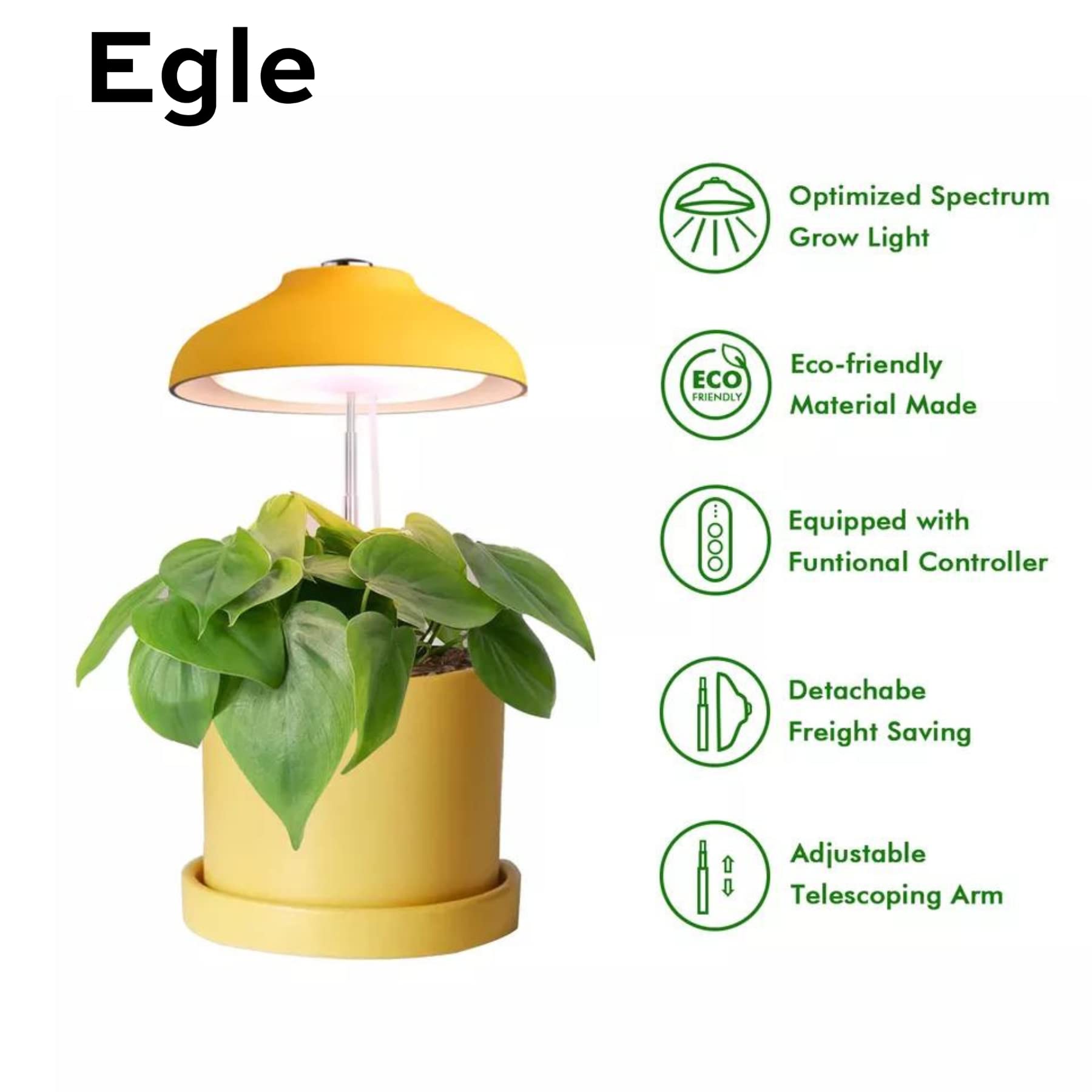Egle lampada per piante - luce led crescita piante da interno - lampada led spettro completo con altezza regolabile e timer automatico (5W, 3500K, 240 Lumen, USB, 1.5A/5V) eco-friendly (Yellow)