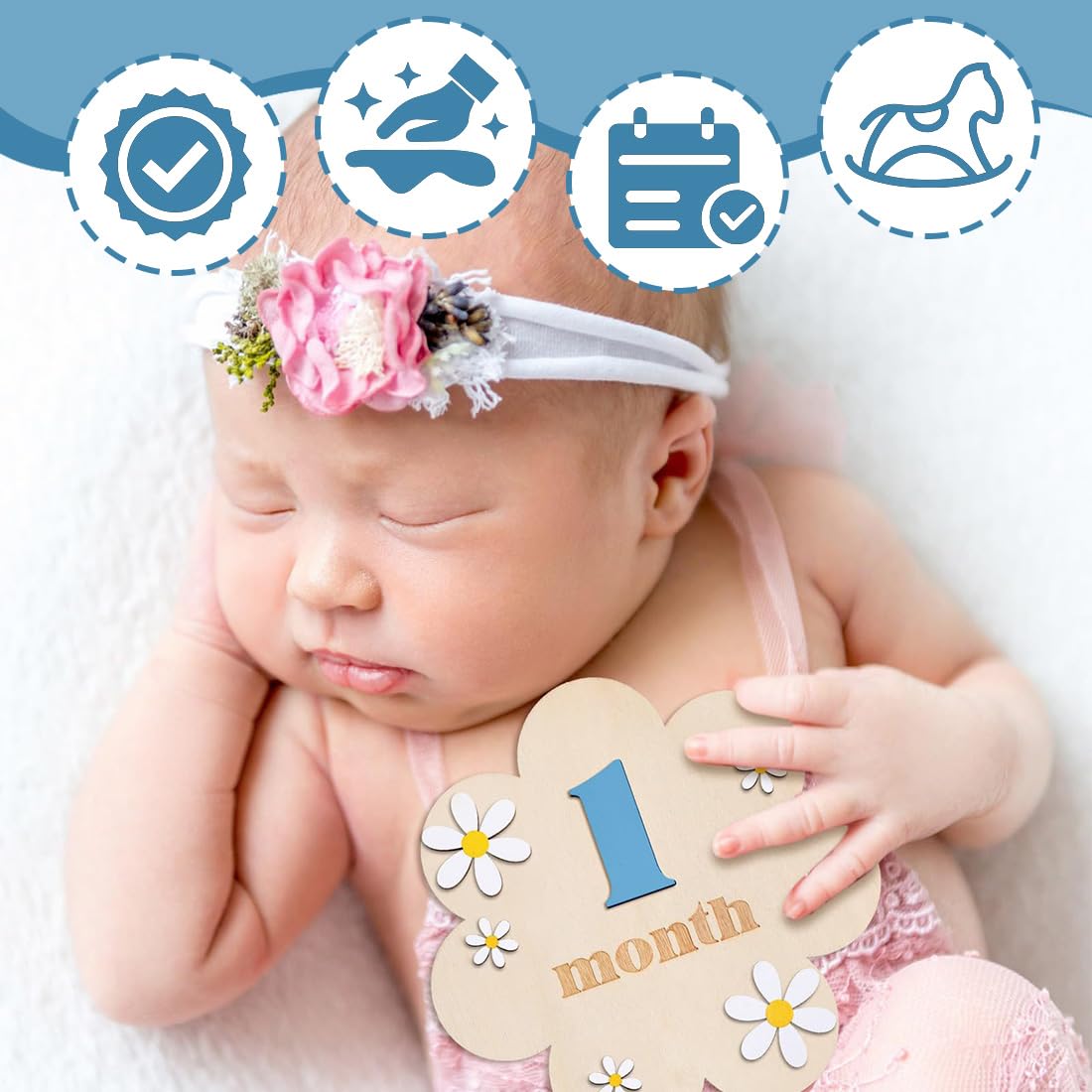 Étapes Bébé en Bois, 1 set Cartes Mensuelles Bebe, Style Floral, Accessoires Photo pour Nourrissons de 0 à 12 Mois, Enregistrement de Croissance, Carte Mois par Mois