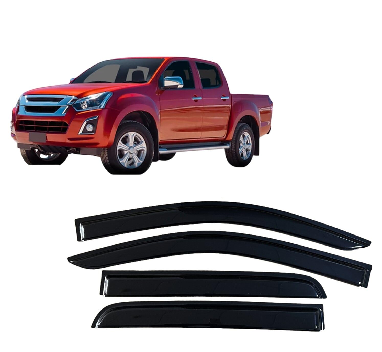 Liufangfc Normal Wind Deflectors For Isuzu D-Max 2013-2020 Crew Cab – 4Pc Tape-On Smoked Visors, Weatherproof, Anti-Salt/Snow, Low-Noise