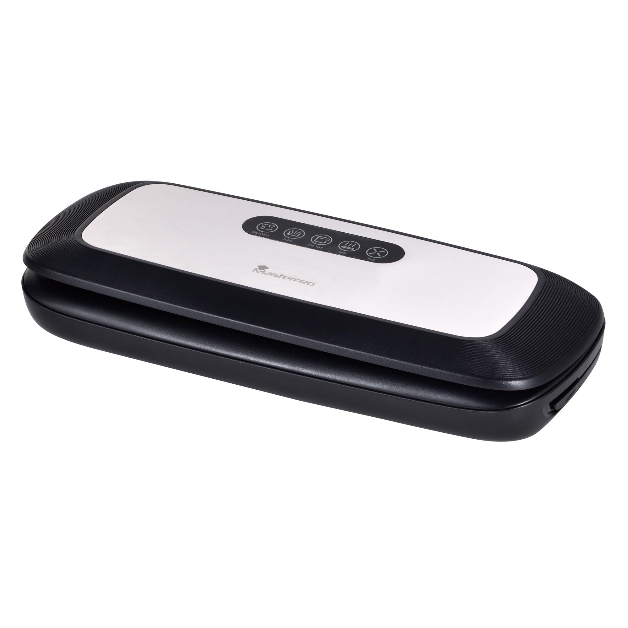 MasterPro Foodies | Macchina Sottovuoto da 130W| Macchina Sigillatrice di Sacchi a Vuoto con Pressione di Vuoto -60kpa | Sigillatrice con Copertura in Acciaio Inox | Schermo LED |Colore Nero e Metallo