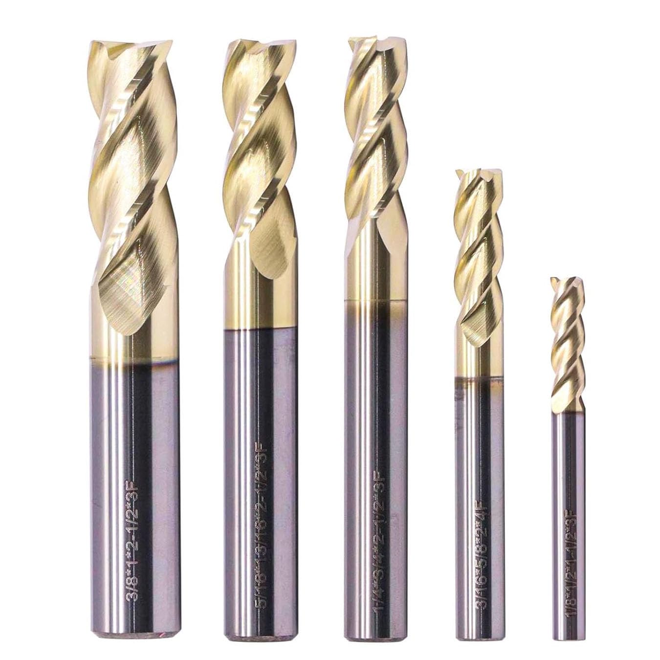 BestParts High Performance 5Pcs Solid Carbide End Mills 1/8", 3/16", 1/4", 5/16", 3/8" Set for Aluminum - ZRN Coated, 3 Flute, 37 Degree Helix, HRC55, End Mill Bit Set, CNC Router Bit, Square End