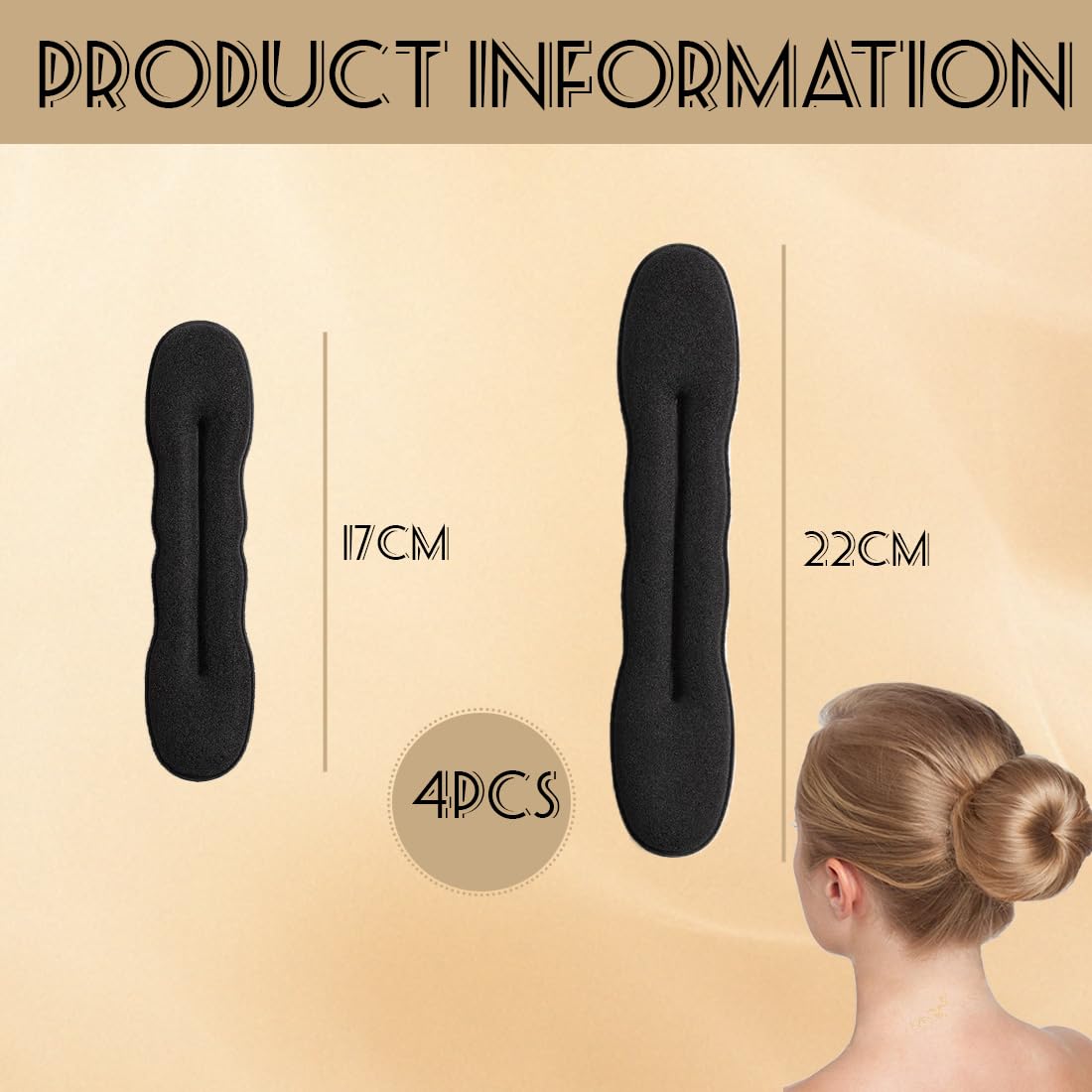 Kit 4 Ciambelle Chignon,Facili e Veloci per Capelli con Accessori in Spugna,Capelli Strumento per Intrecciare, per Bambine e Donne, 2 Piccole e 2 Grandi, Colore Nero