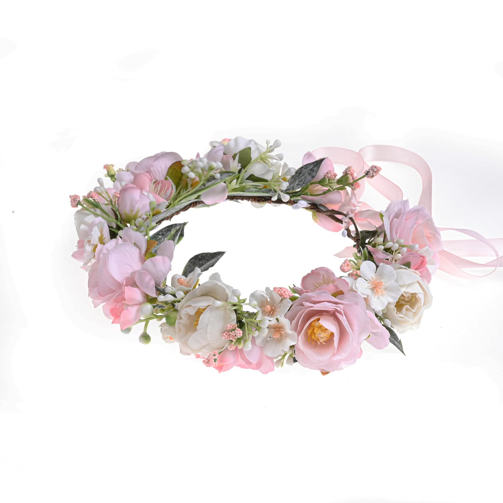Vividsun Blumenkrone, Blumenkranz, Haarband, Blumenkrone, Hochzeit, Festivals, Foto-Requisiten, Kopfschmuck (Rosa/Weiß)