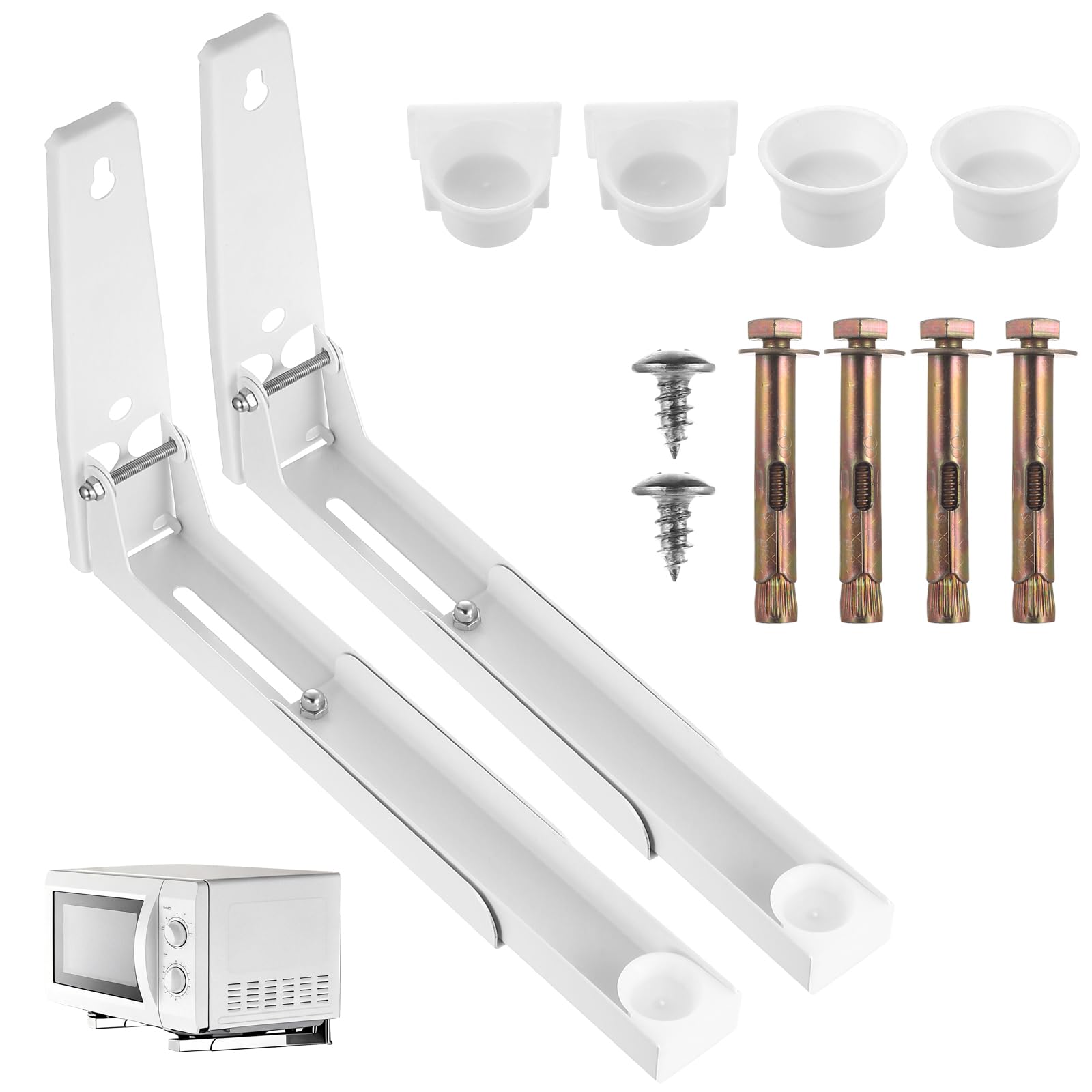 2 Pieces Microwave Wall Mount, Foldable Extendable Microwave Holder, Adjustable Wall Brackets for Hanging Microwave Ovens Kitchen (White)