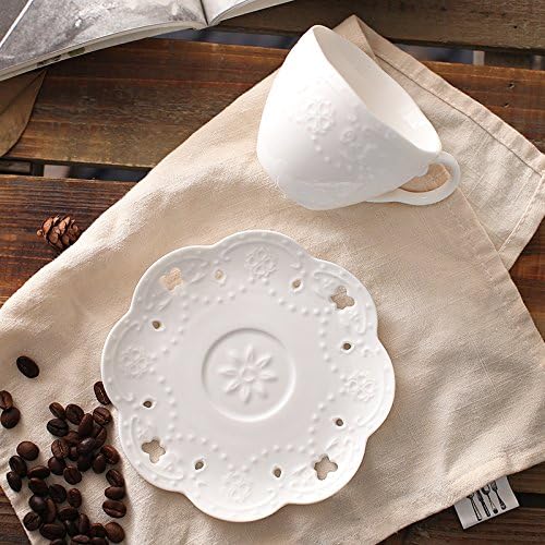 Miniatura 4 de Regalo de café para papá, juego de tazas de café de cerámica blanca pequeña real de lujo vintage taza de té platillo boda flores tazas de café e,