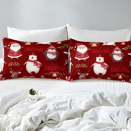 Miniatura 3 de Erosebridal Juego de edredón de dibujos animados con ciervos y ciervos, juego de ropa de cama para niños, pingüino, muñeco de nieve, plumón de