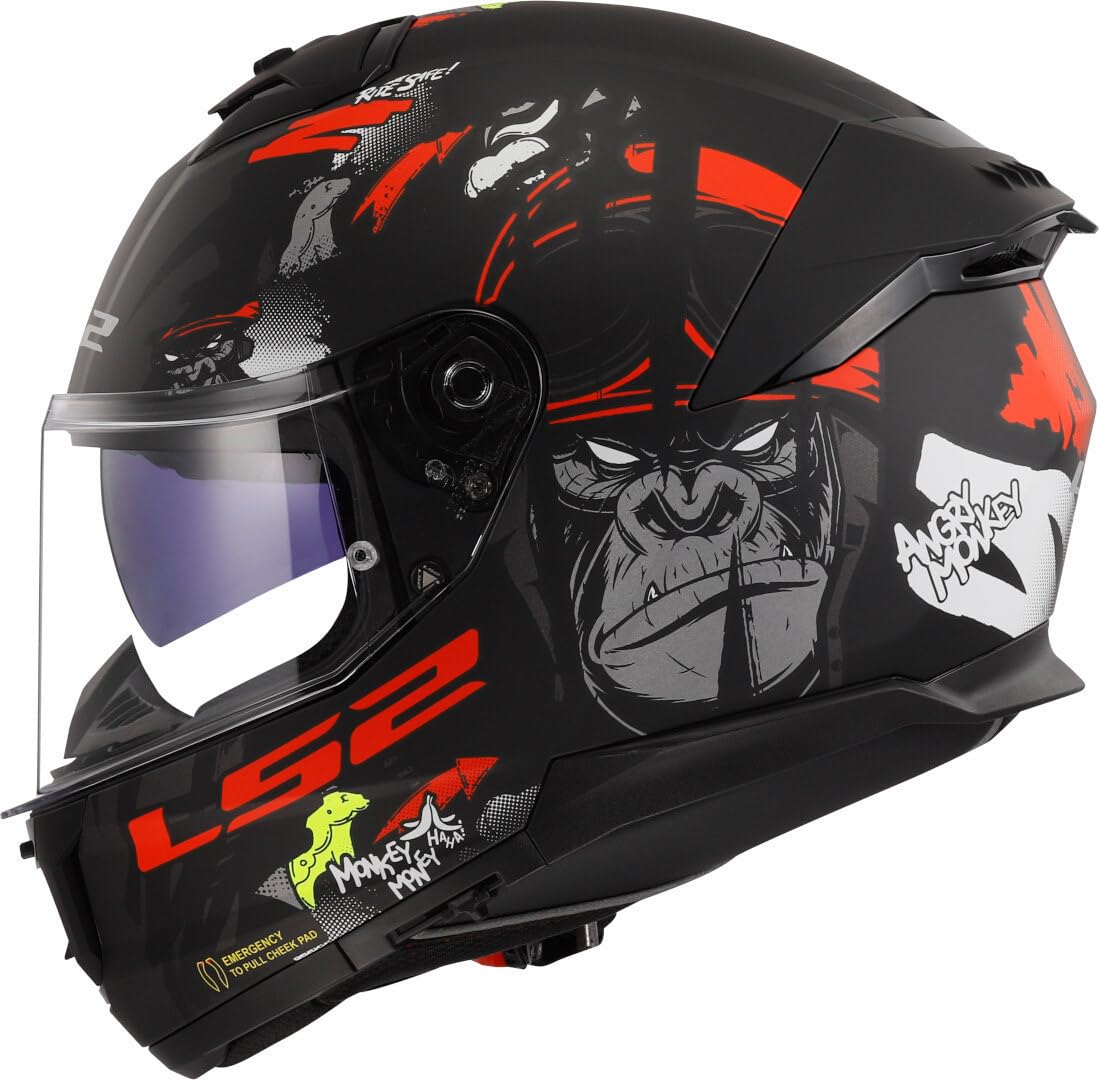 LS2, Casco Moto Integrale STREAM II ANGRY MONKEY Matt Black Red, S